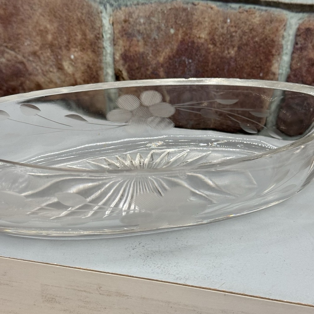 Vtg Manganese‎ Cut Glass Canoe Floral Handled Pickle Nappy Dish Relish Bowl MCM - Picture 8 of 11